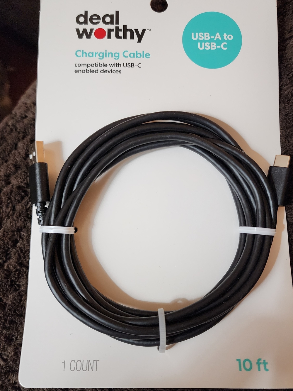 2 Deal Worthy USB-A to USB-C Charging Cable — Black (10 ft) BRAND NEW